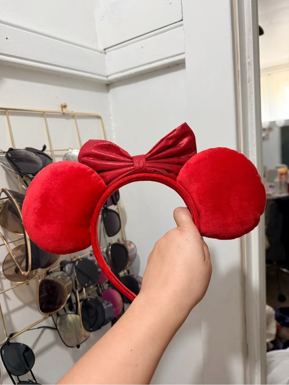 Red Sequin Minnie Mouse Disney Style Ear Headband with Iridescent Gems